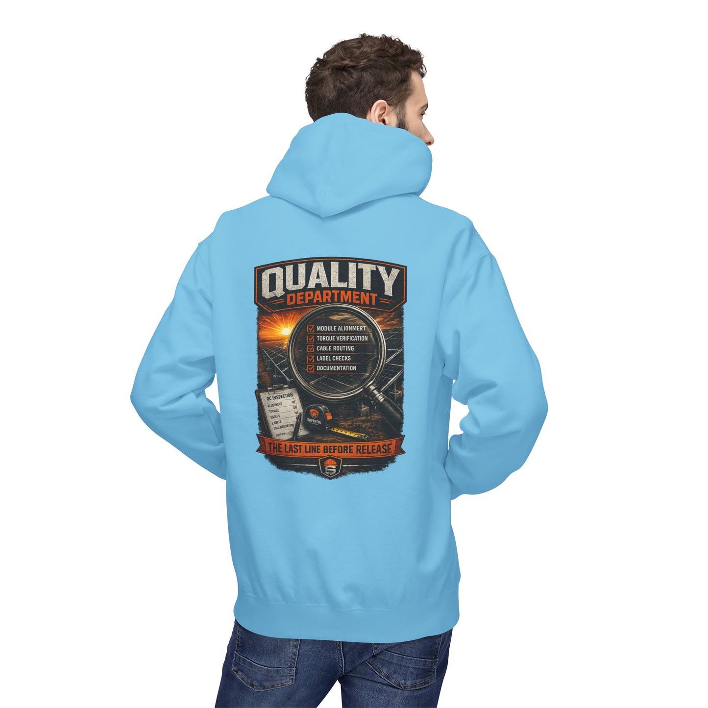 Quality Department Hoodie — Vintage Mechanic Crewneck with 'Quality Department' Emblem