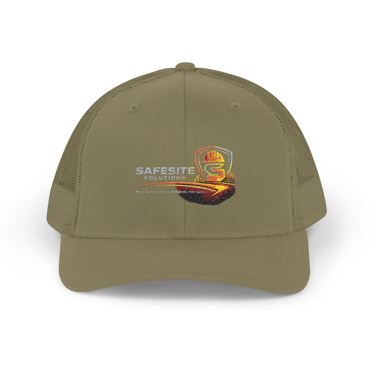 Safesite Safety Shield Snapback Trucker Cap — Embroidered Worksite Logo Hat