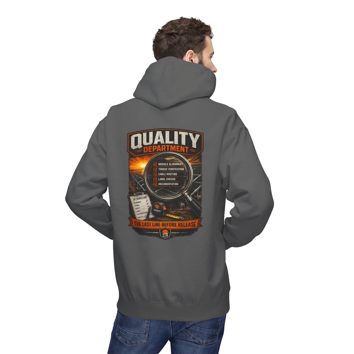 Quality Department Hoodie — Vintage Mechanic Crewneck with 'Quality Department' Emblem