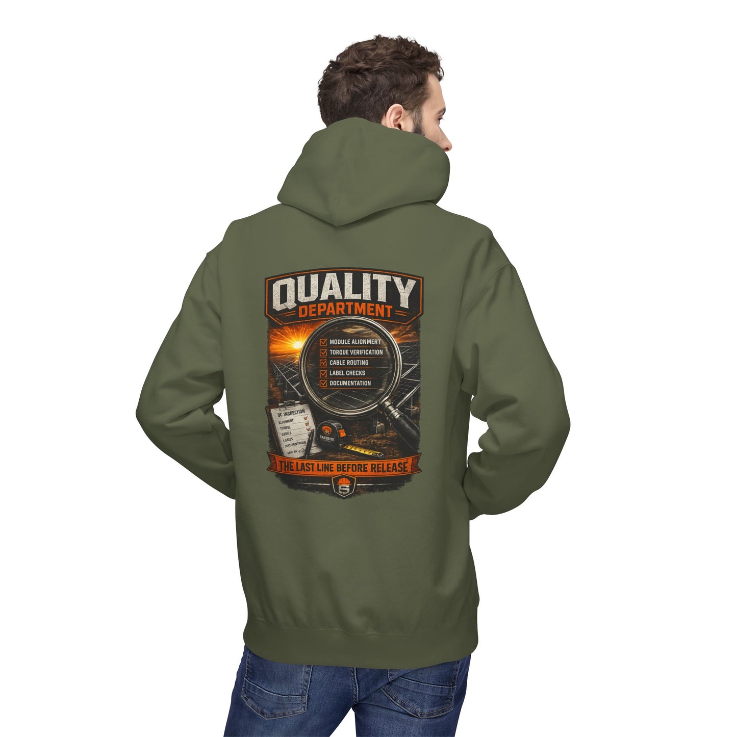 Quality Department Hoodie — Vintage Mechanic Crewneck with 'Quality Department' Emblem