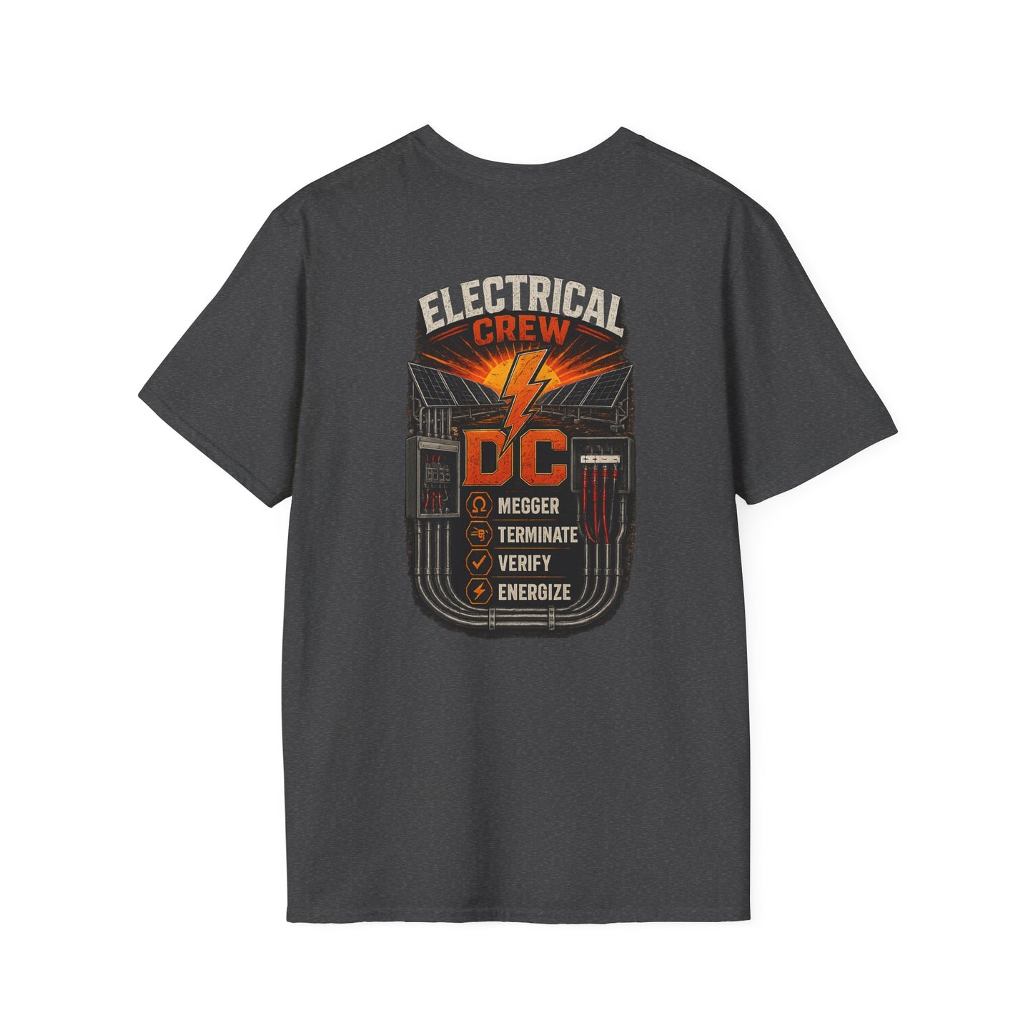 Electrical Crew DC T‑Shirt — Electrician Safety Megger, Terminate & Verify Design