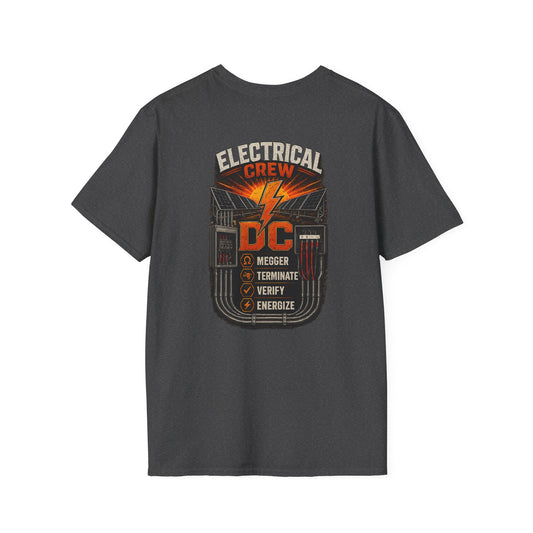 Electrical Crew DC T‑Shirt — Electrician Safety Megger, Terminate & Verify Design