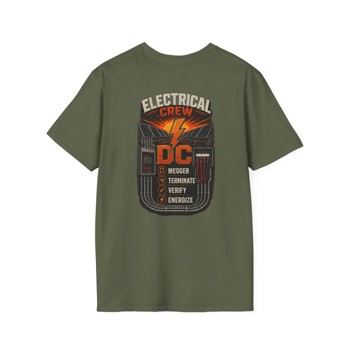 Electrical Crew DC T‑Shirt — Electrician Safety Megger, Terminate & Verify Design
