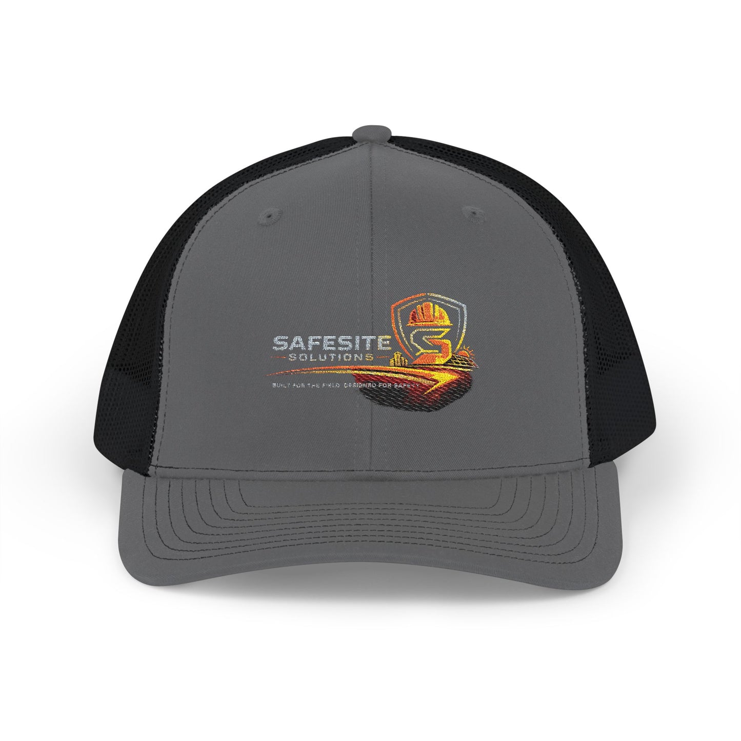 Safesite Safety Shield Snapback Trucker Cap — Embroidered Worksite Logo Hat