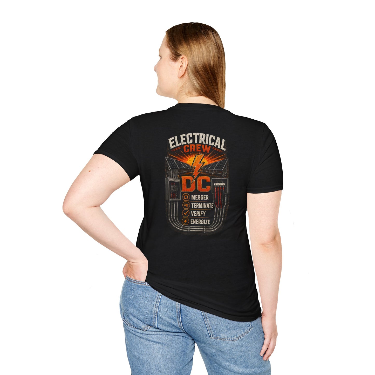 Electrical Crew DC T‑Shirt — Electrician Safety Megger, Terminate & Verify Design