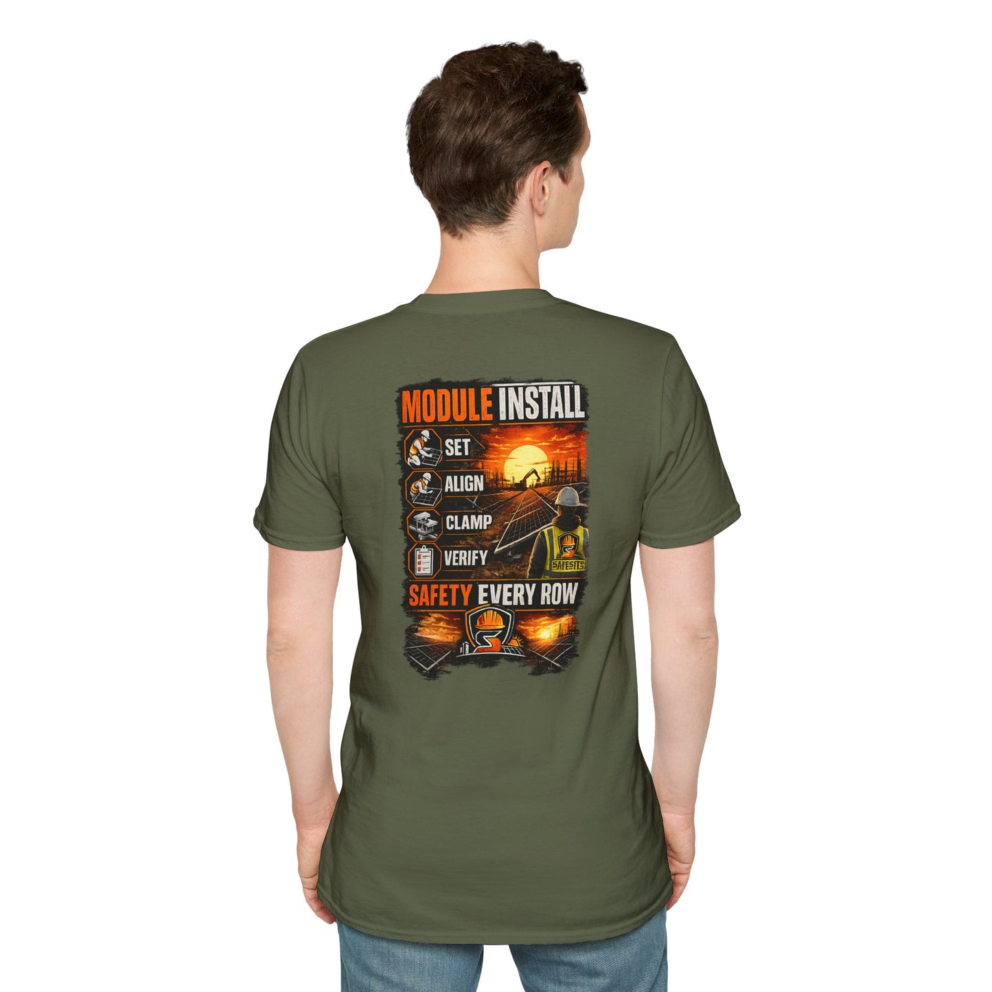 Module Install Crew T‑Shirt — "Module Install: Set, Align, Clamp, Verify" Safety Tee