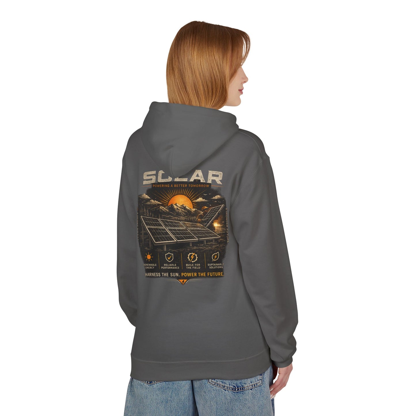 Solar Energy Hoodie — "Solar: Harness the Sun, Power the Future" Graphic Sweatshirt