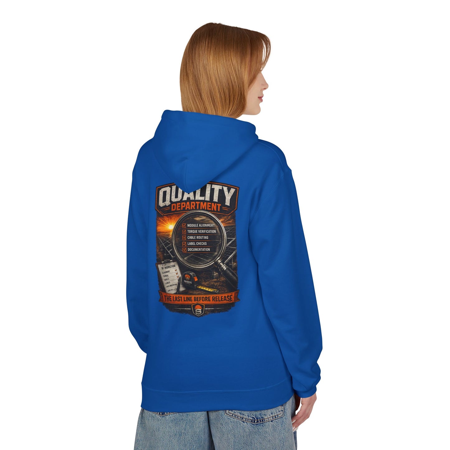 Quality Department Hoodie — Vintage Mechanic Crewneck with 'Quality Department' Emblem