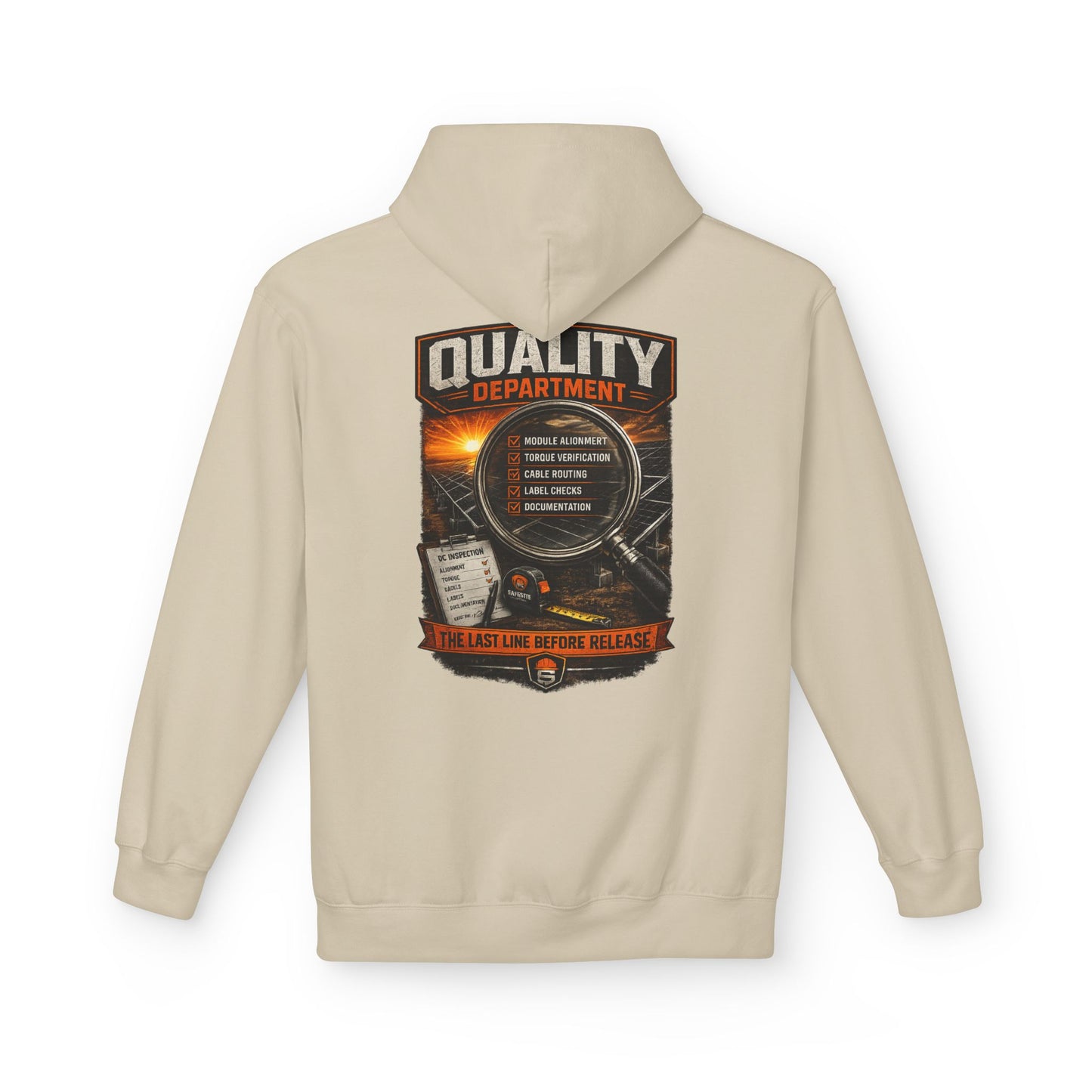 Quality Department Hoodie — Vintage Mechanic Crewneck with 'Quality Department' Emblem