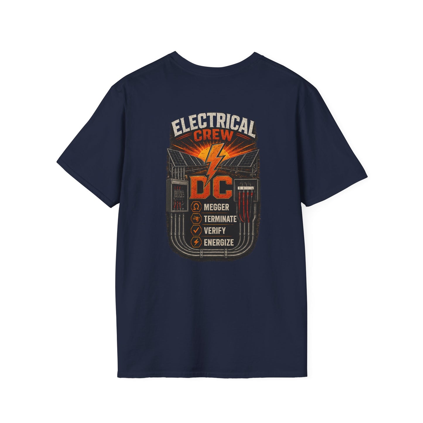 Electrical Crew DC T‑Shirt — Electrician Safety Megger, Terminate & Verify Design
