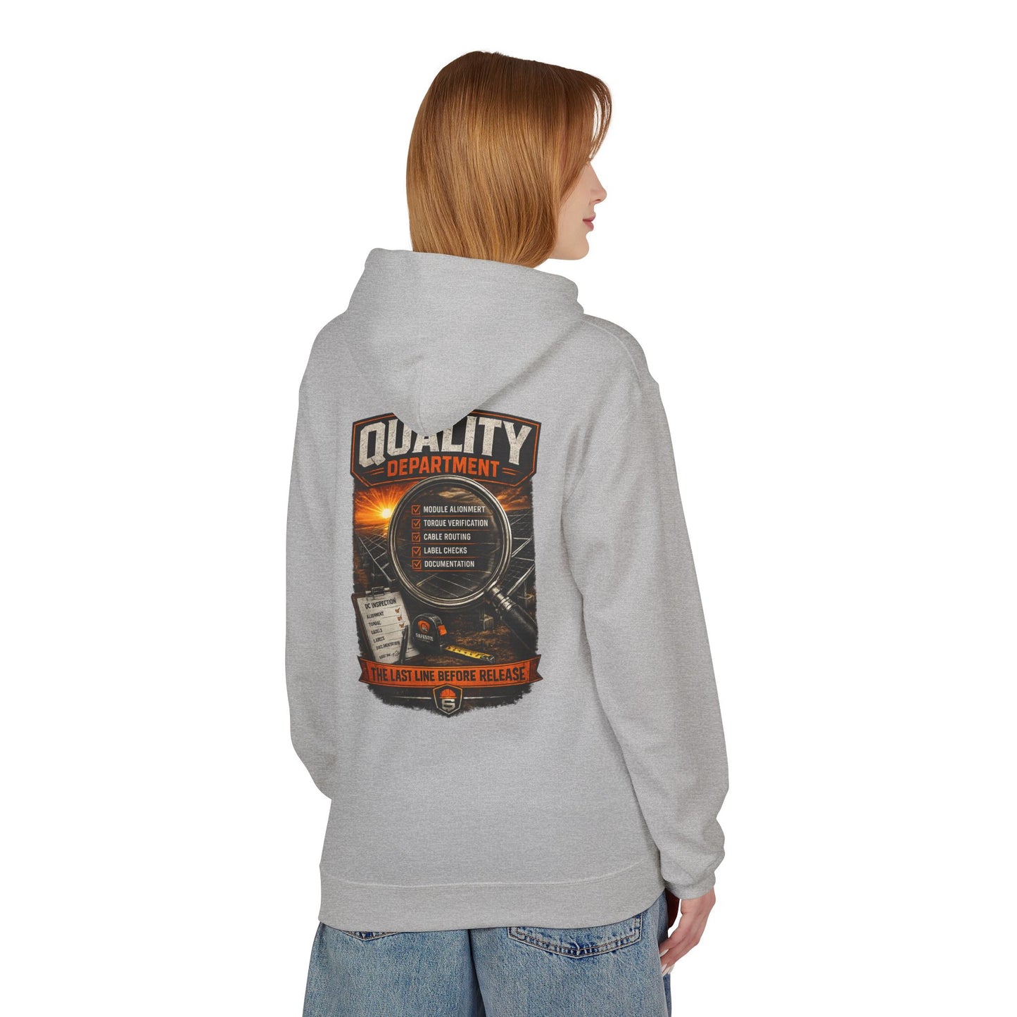 Quality Department Hoodie — Vintage Mechanic Crewneck with 'Quality Department' Emblem