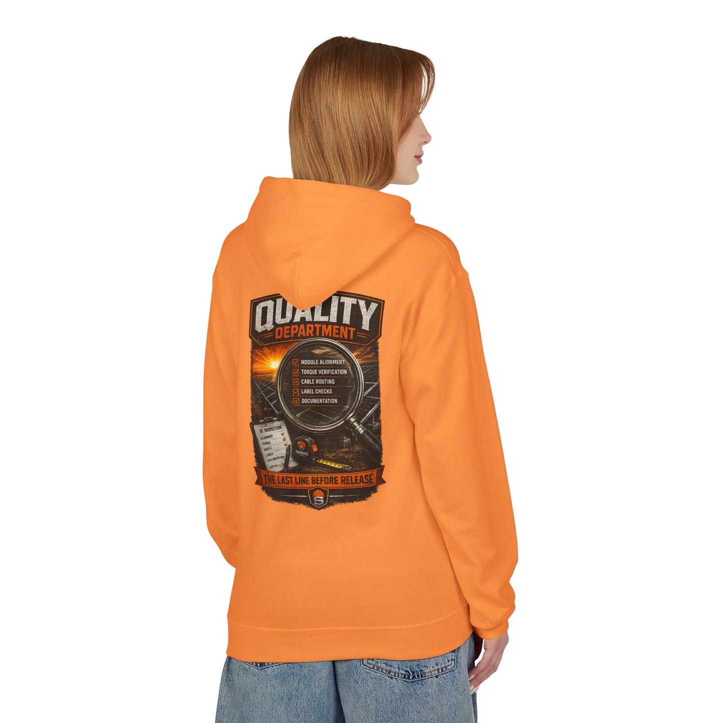 Quality Department Hoodie — Vintage Mechanic Crewneck with 'Quality Department' Emblem