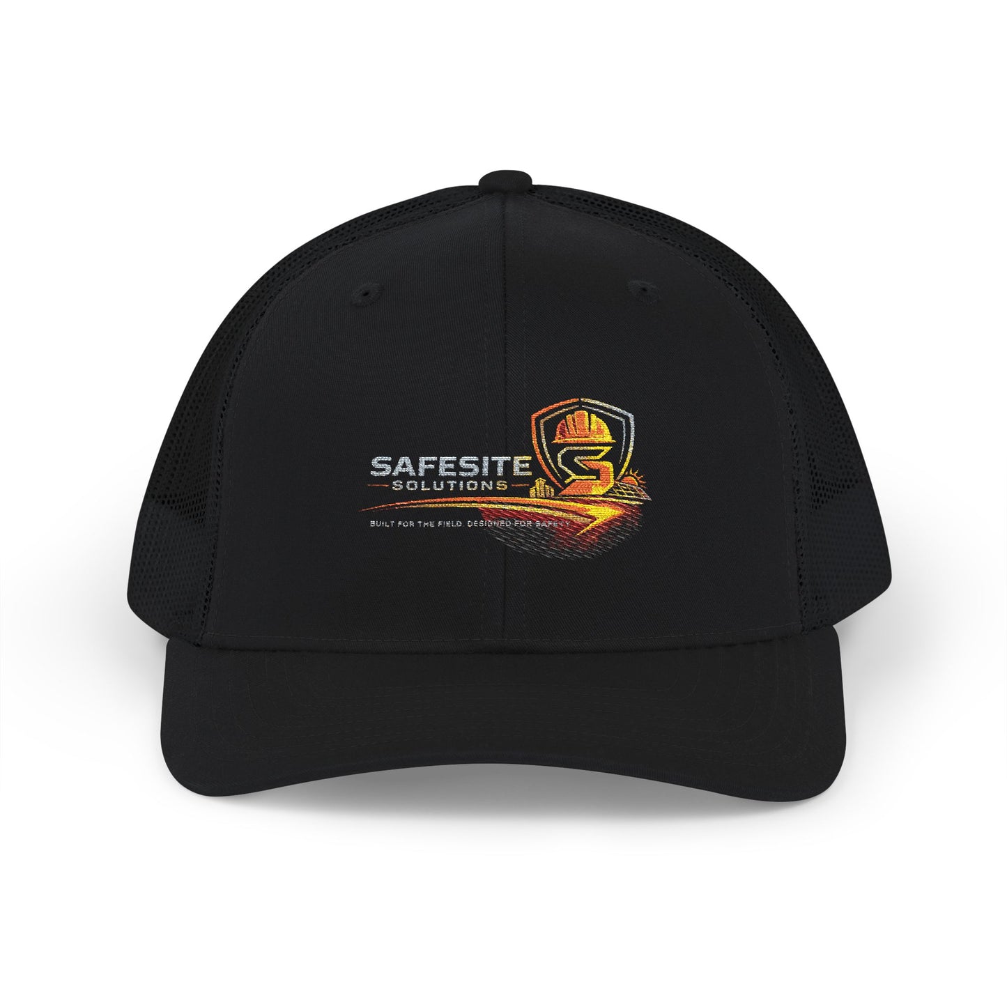 Safesite Safety Shield Snapback Trucker Cap — Embroidered Worksite Logo Hat