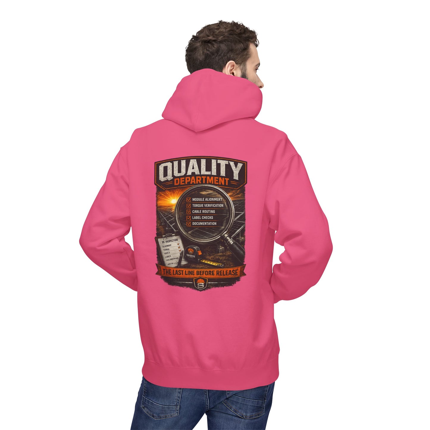 Quality Department Hoodie — Vintage Mechanic Crewneck with 'Quality Department' Emblem