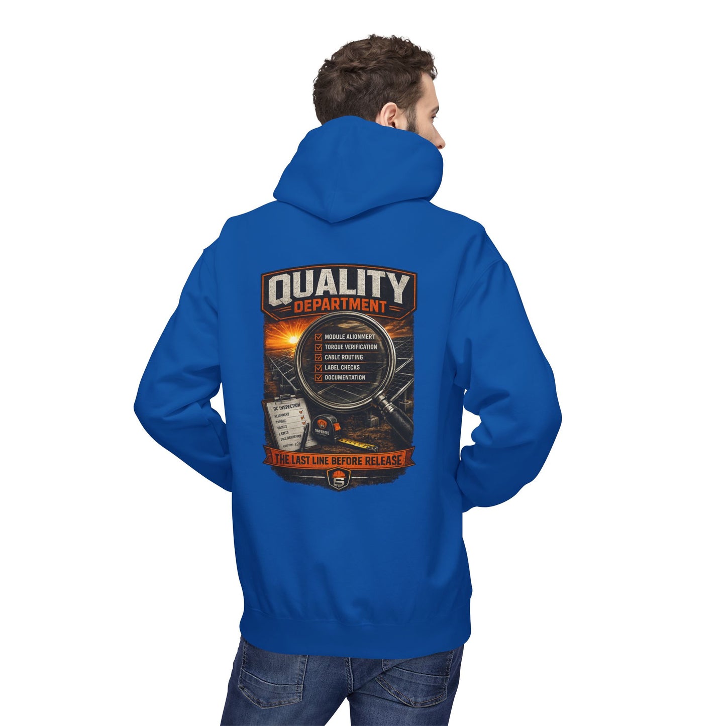 Quality Department Hoodie — Vintage Mechanic Crewneck with 'Quality Department' Emblem