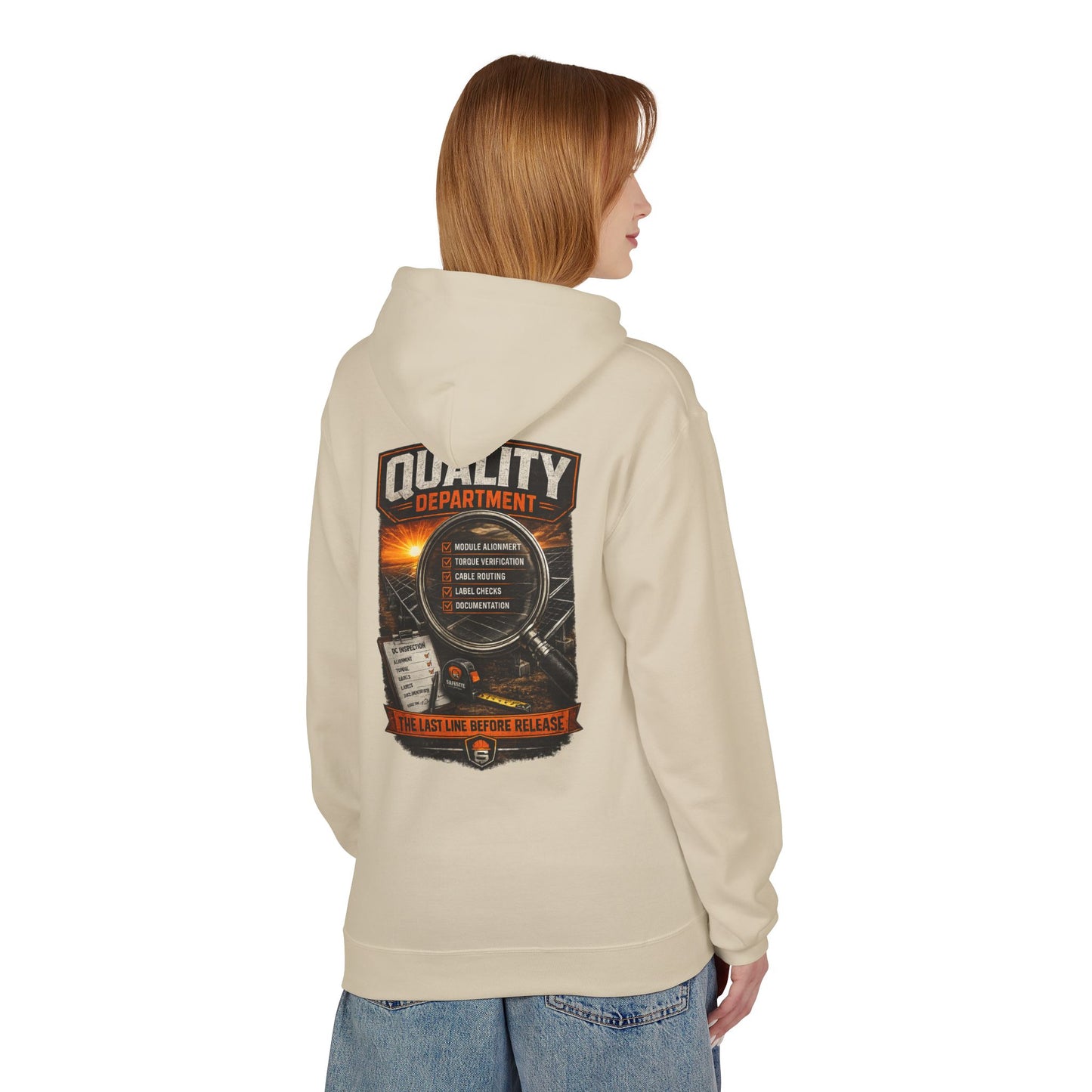 Quality Department Hoodie — Vintage Mechanic Crewneck with 'Quality Department' Emblem