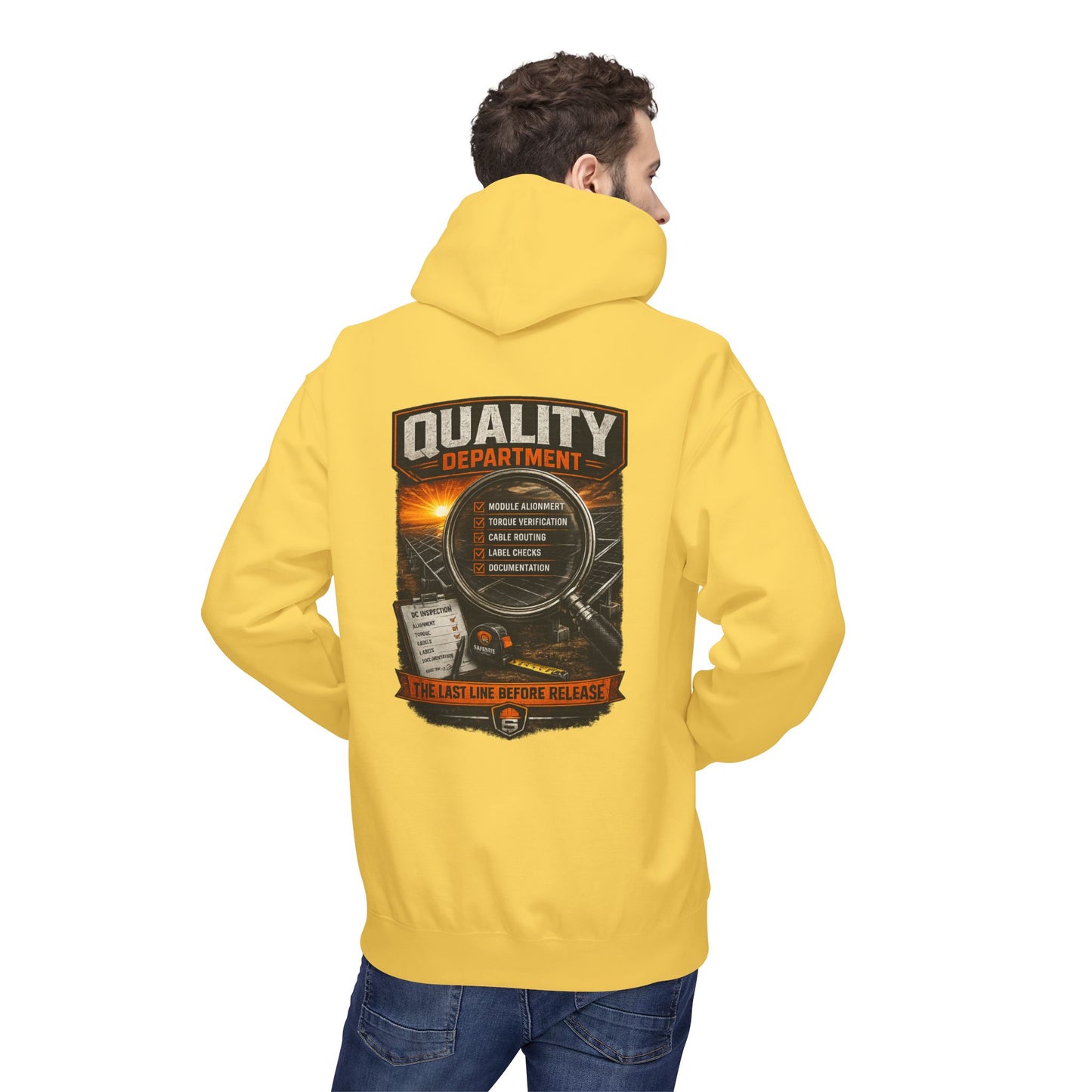 Quality Department Hoodie — Vintage Mechanic Crewneck with 'Quality Department' Emblem