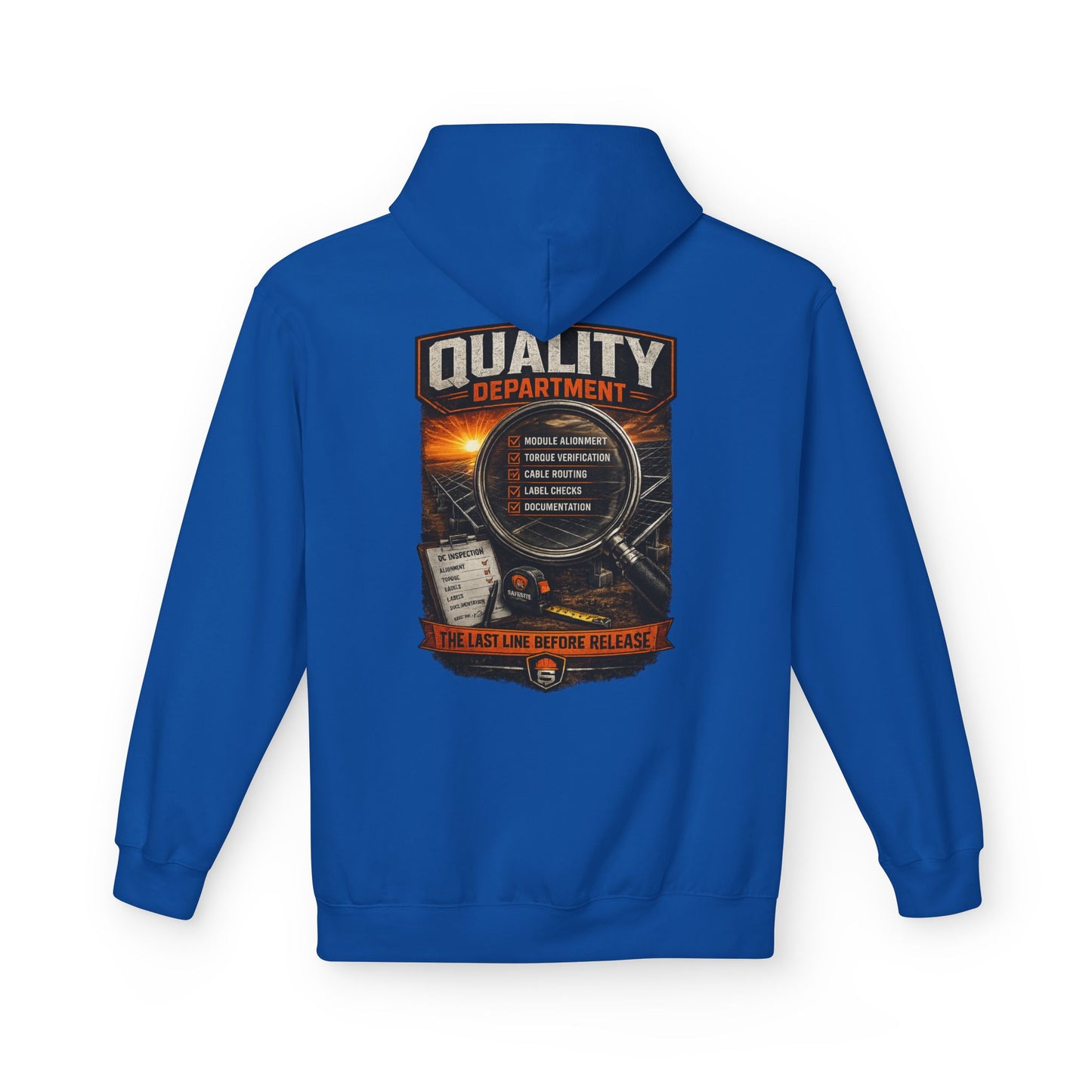Quality Department Hoodie — Vintage Mechanic Crewneck with 'Quality Department' Emblem