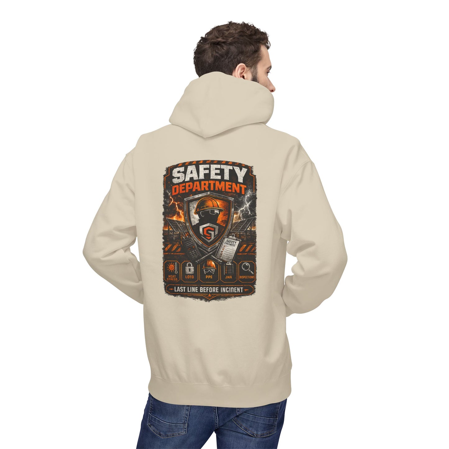 Safety Department Hoodie — "Last Line Before Incident" Graphic Workwear
