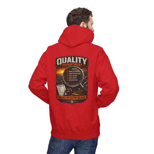 Quality Department Hoodie — Vintage Mechanic Crewneck with 'Quality Department' Emblem