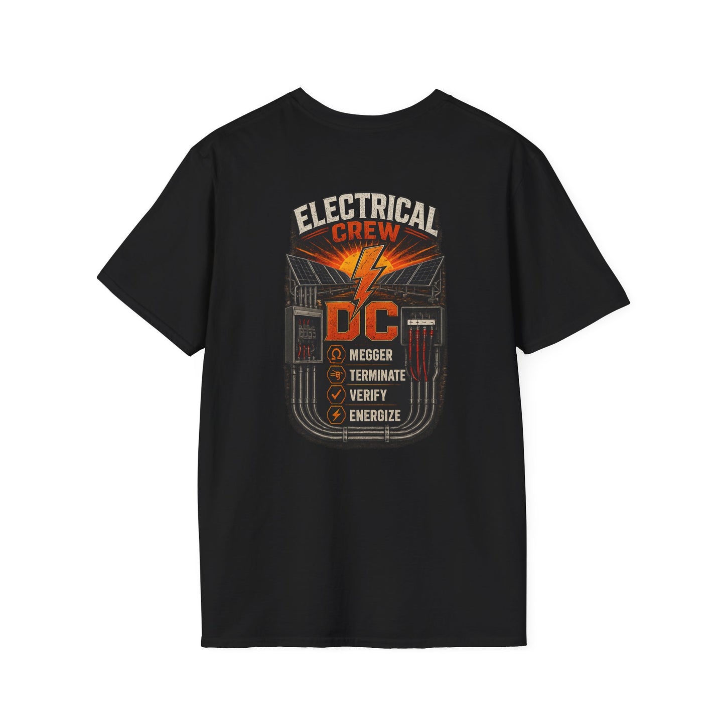 Electrical Crew DC T‑Shirt — Electrician Safety Megger, Terminate & Verify Design