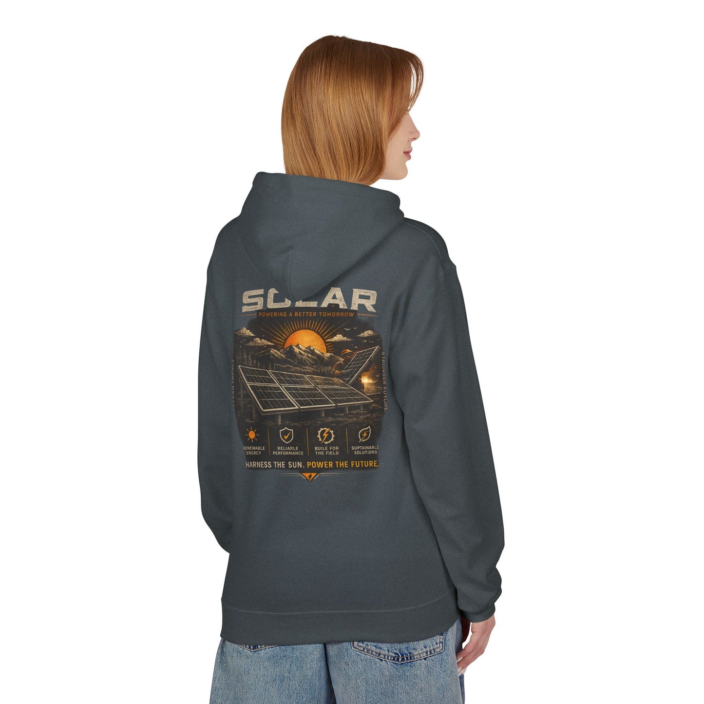 Solar Energy Hoodie — "Solar: Harness the Sun, Power the Future" Graphic Sweatshirt