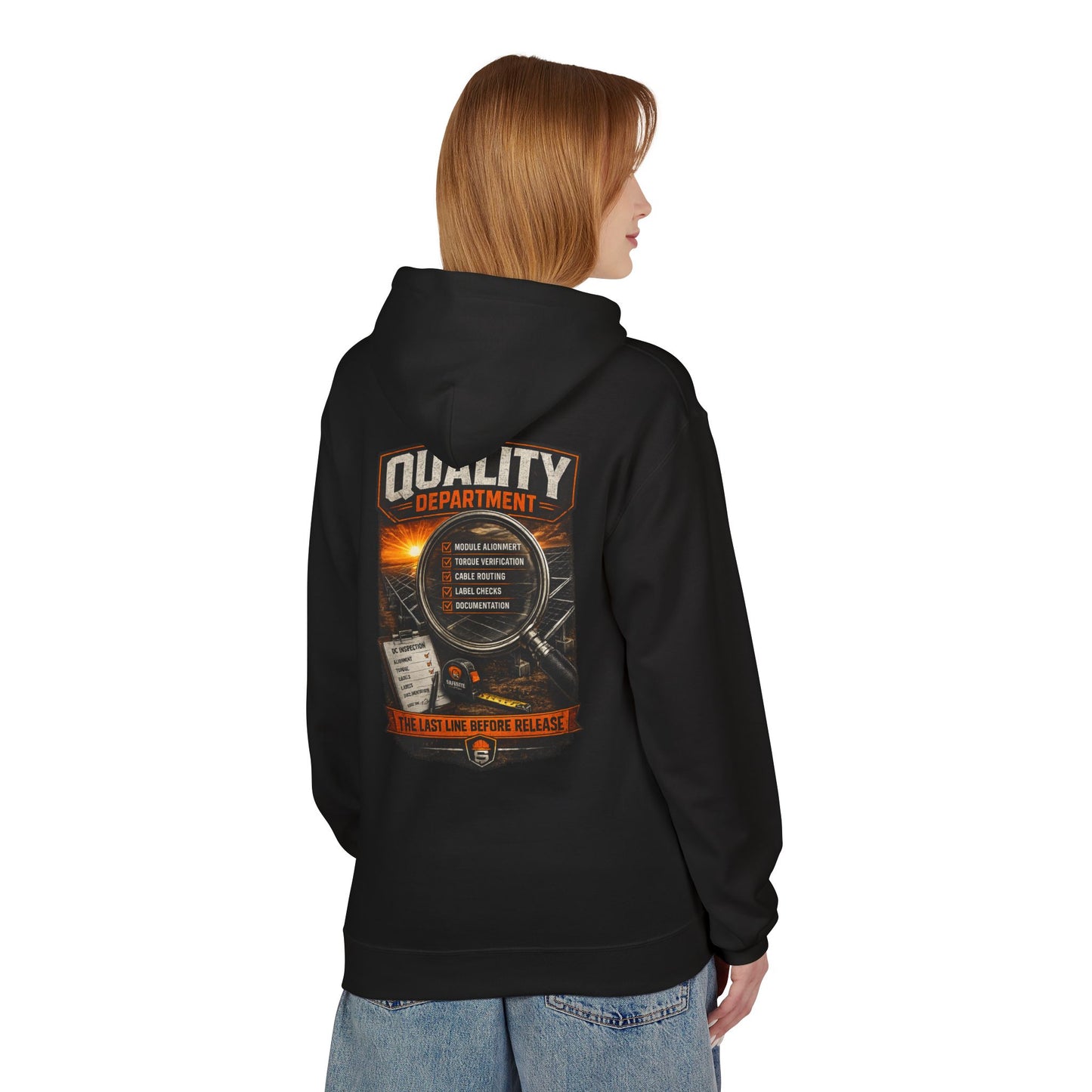 Quality Department Hoodie — Vintage Mechanic Crewneck with 'Quality Department' Emblem