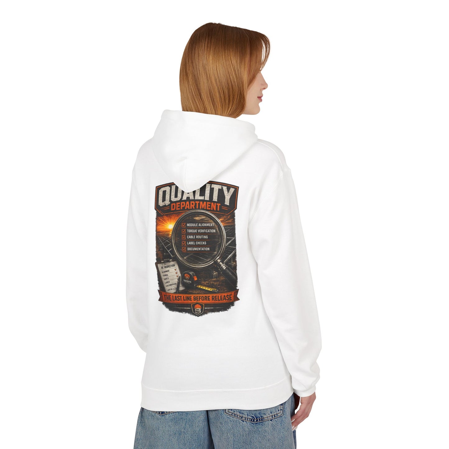 Quality Department Hoodie — Vintage Mechanic Crewneck with 'Quality Department' Emblem