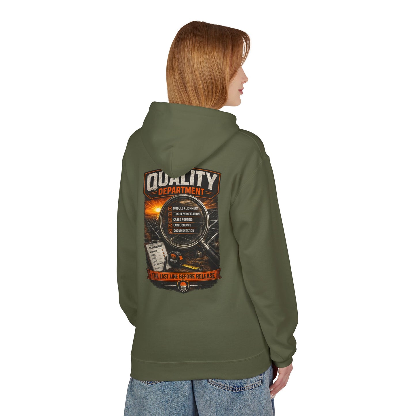 Quality Department Hoodie — Vintage Mechanic Crewneck with 'Quality Department' Emblem