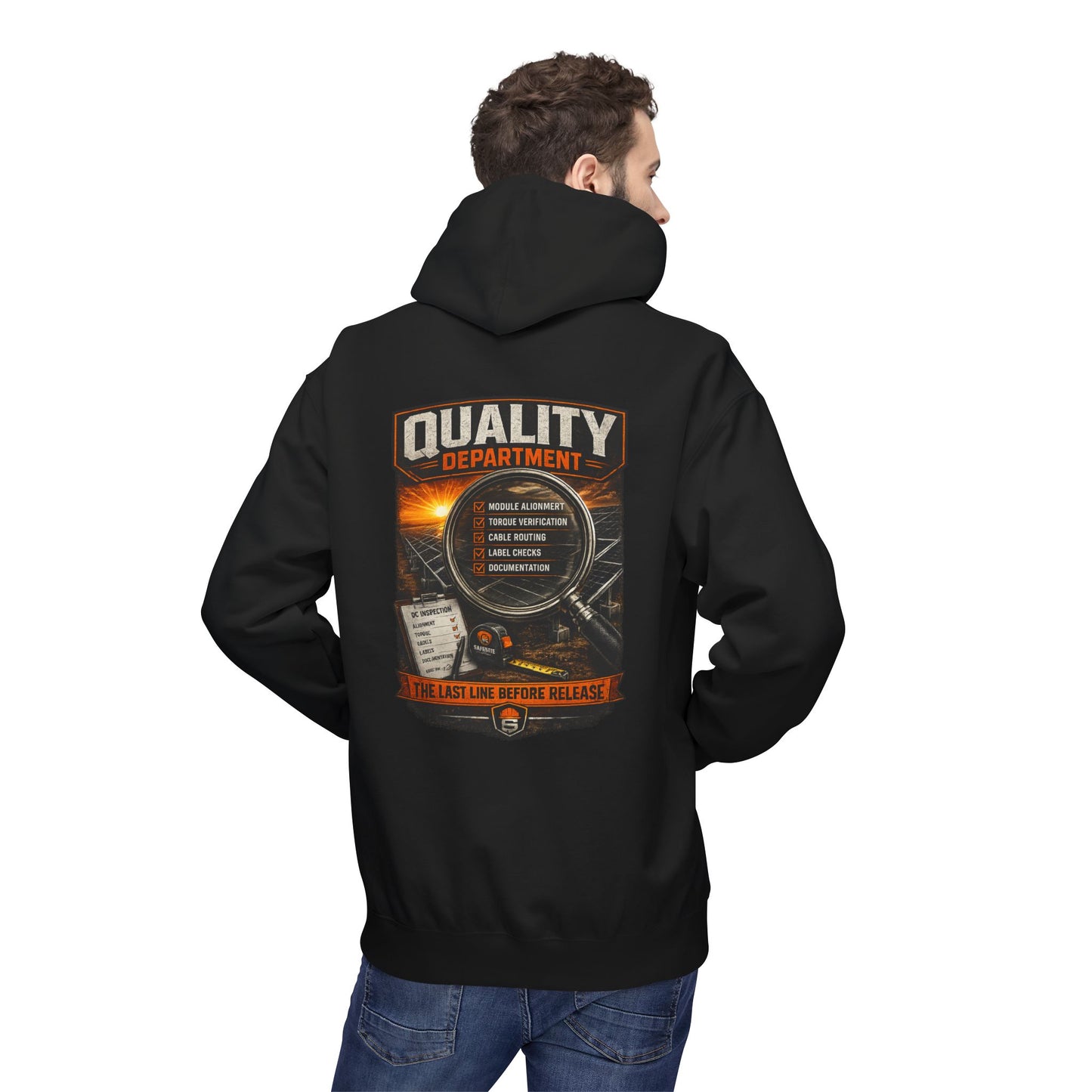 Quality Department Hoodie — Vintage Mechanic Crewneck with 'Quality Department' Emblem