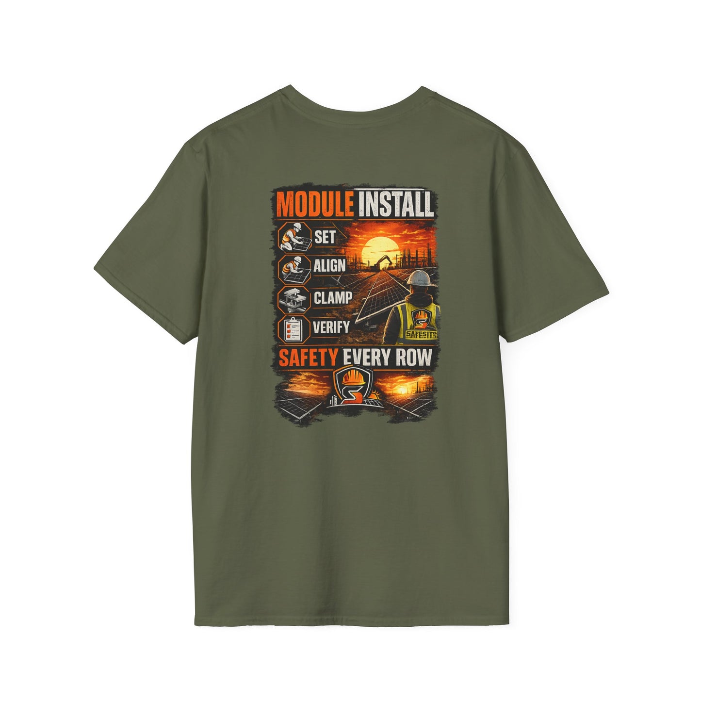 Module Install Crew T‑Shirt — "Module Install: Set, Align, Clamp, Verify" Safety Tee