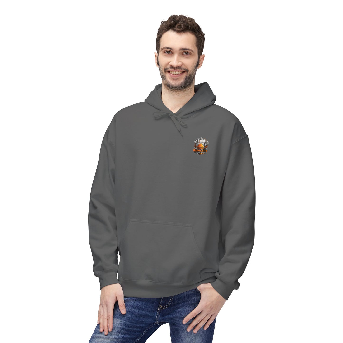 Quality Department Hoodie — Vintage Mechanic Crewneck with 'Quality Department' Emblem