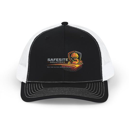Safesite Safety Shield Snapback Trucker Cap — Embroidered Worksite Logo Hat