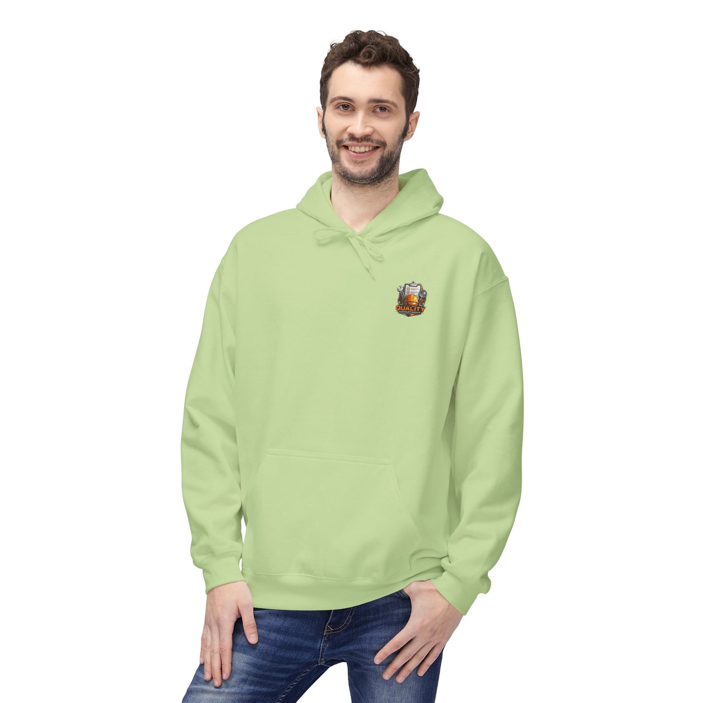 Quality Department Hoodie — Vintage Mechanic Crewneck with 'Quality Department' Emblem