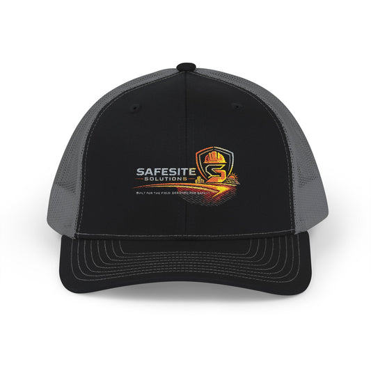 Safesite Safety Shield Snapback Trucker Cap — Embroidered Worksite Logo Hat