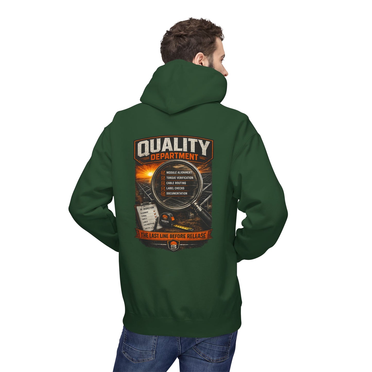 Quality Department Hoodie — Vintage Mechanic Crewneck with 'Quality Department' Emblem