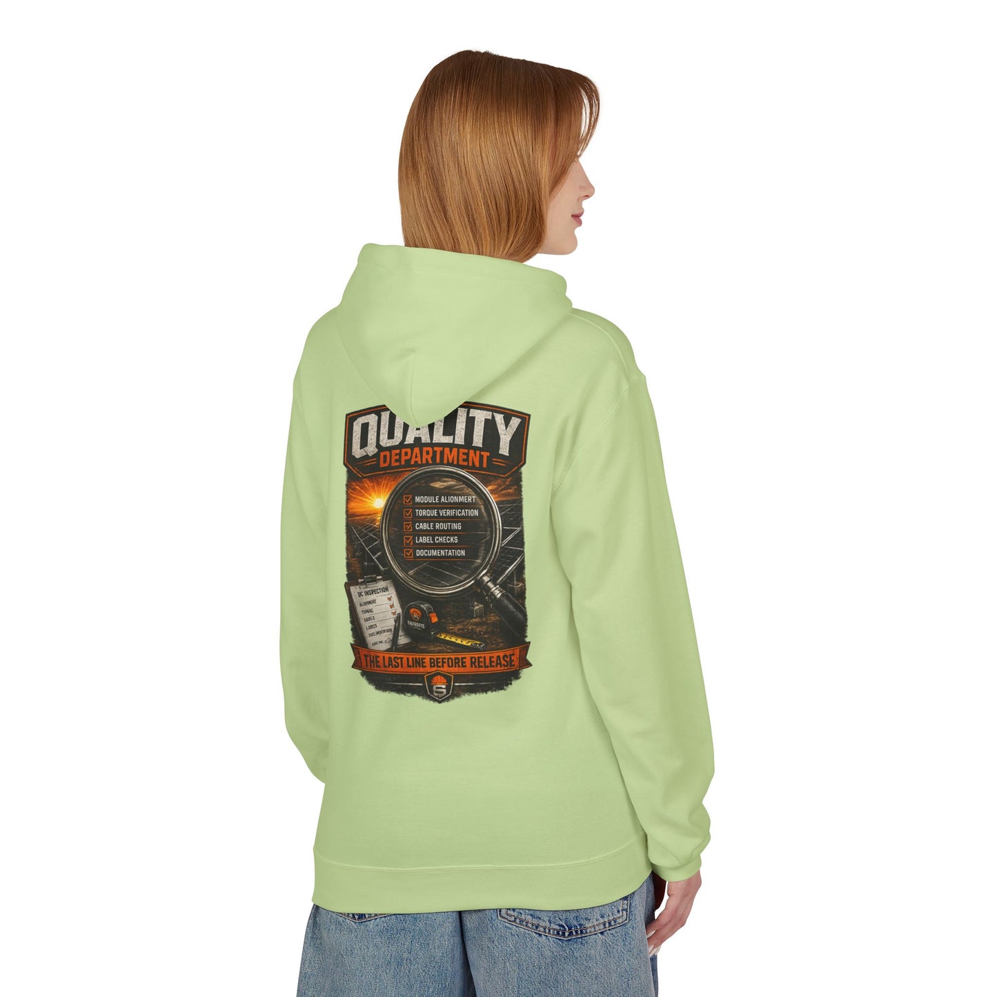 Quality Department Hoodie — Vintage Mechanic Crewneck with 'Quality Department' Emblem
