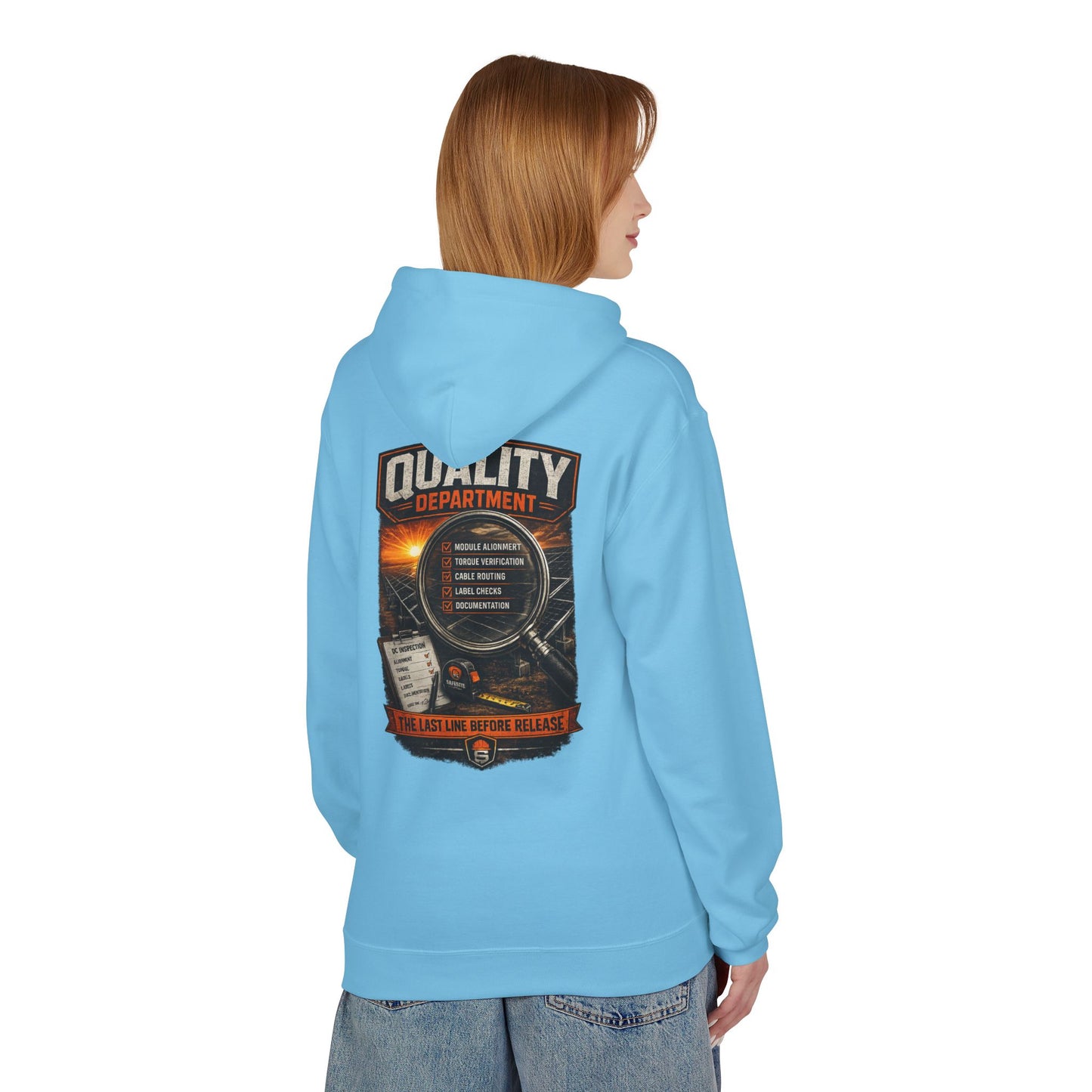 Quality Department Hoodie — Vintage Mechanic Crewneck with 'Quality Department' Emblem