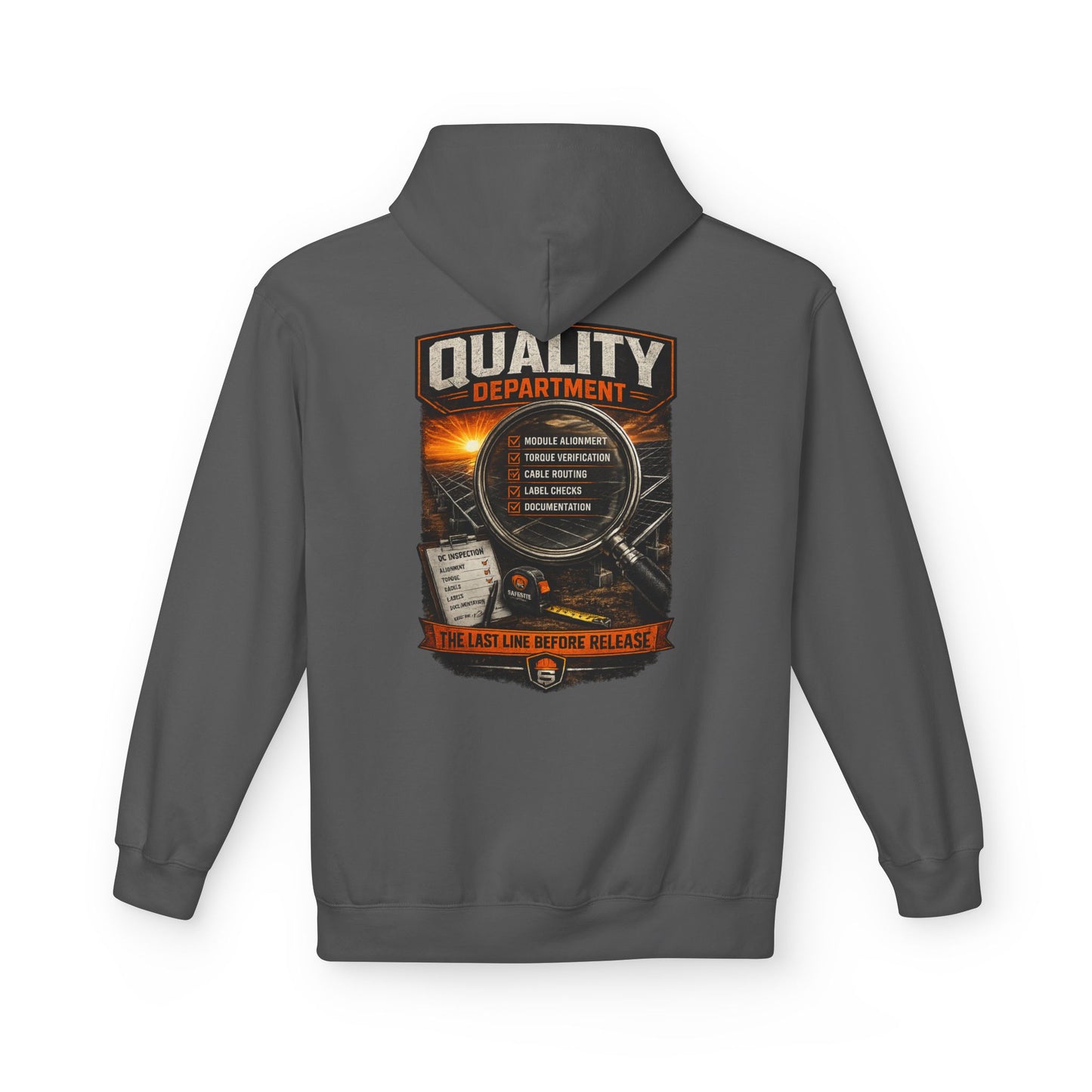 Quality Department Hoodie — Vintage Mechanic Crewneck with 'Quality Department' Emblem