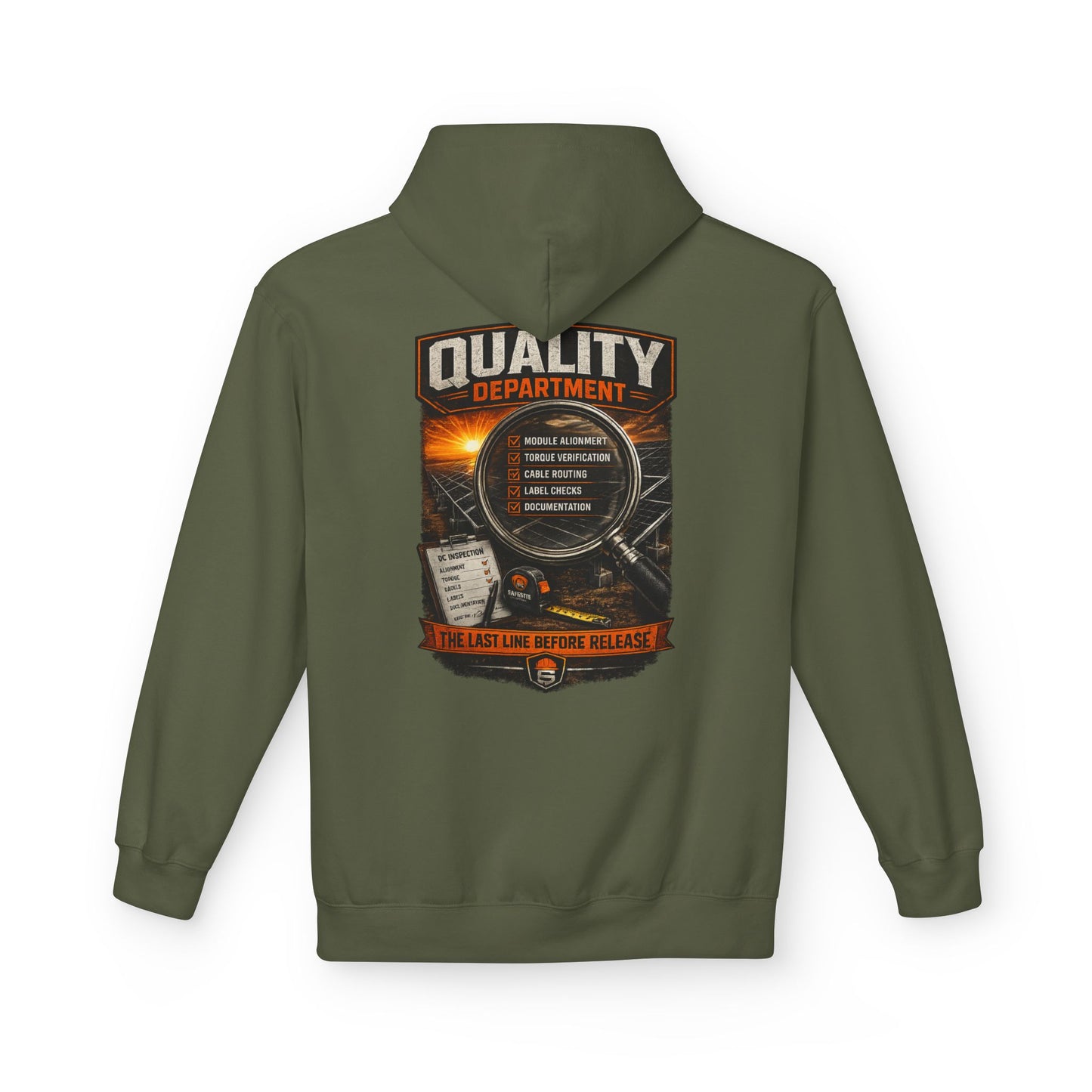 Quality Department Hoodie — Vintage Mechanic Crewneck with 'Quality Department' Emblem