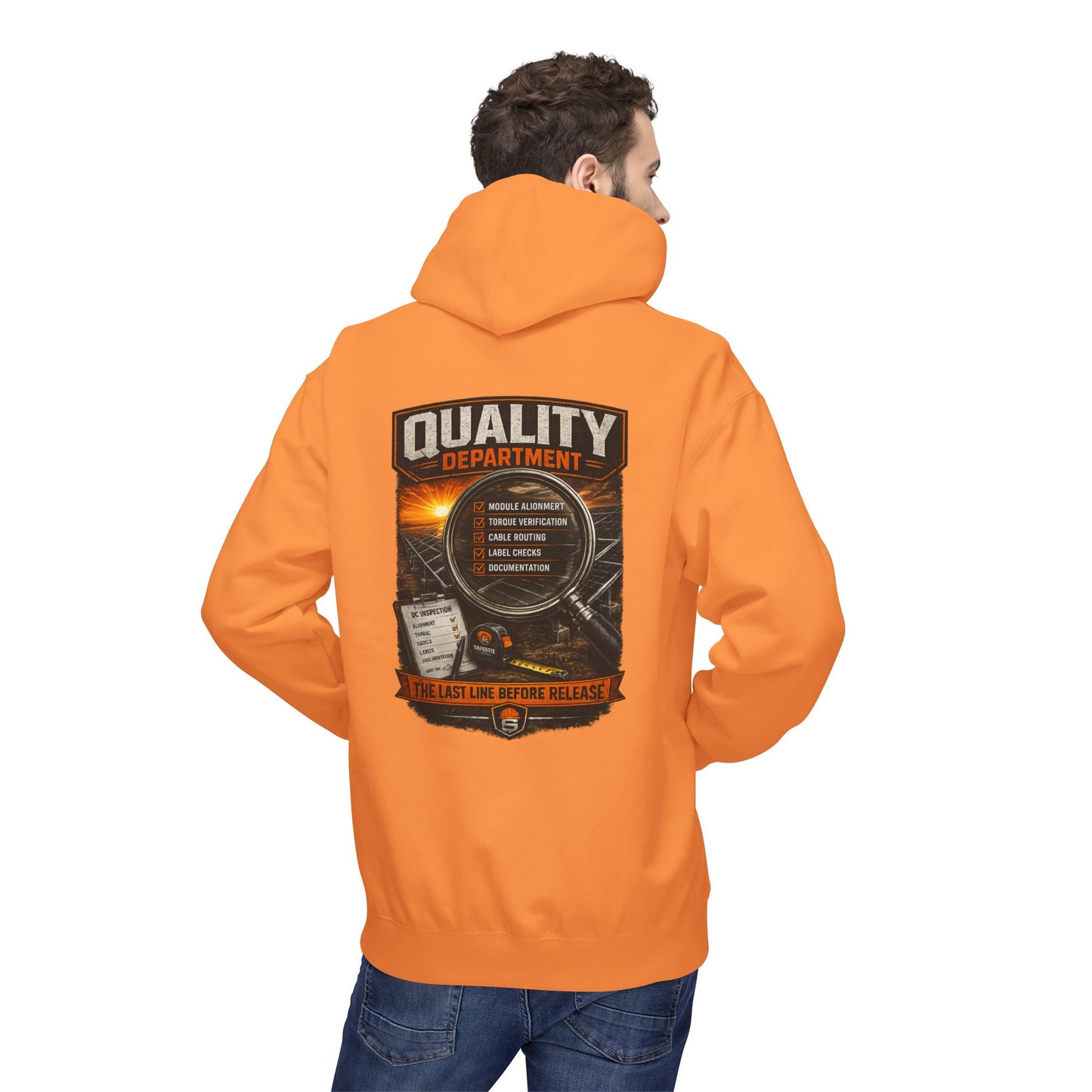 Quality Department Hoodie — Vintage Mechanic Crewneck with 'Quality Department' Emblem