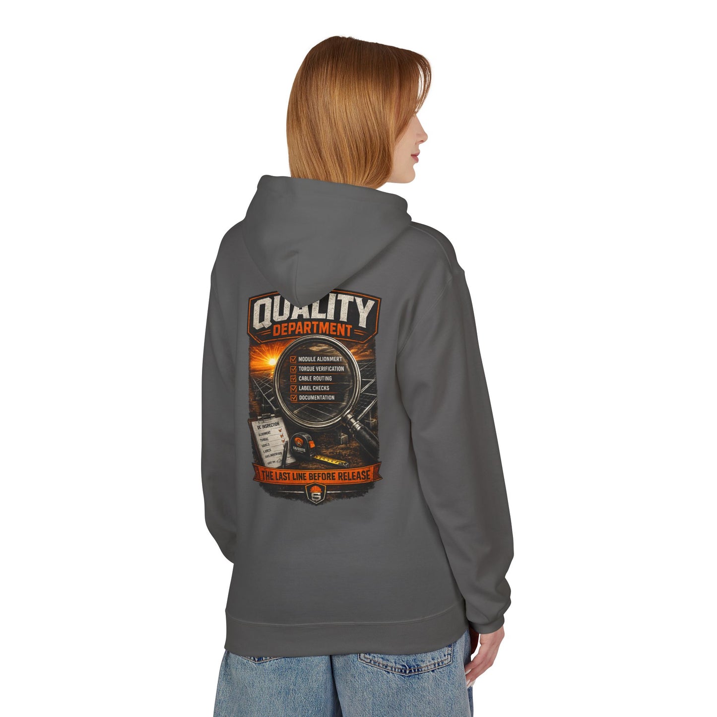 Quality Department Hoodie — Vintage Mechanic Crewneck with 'Quality Department' Emblem
