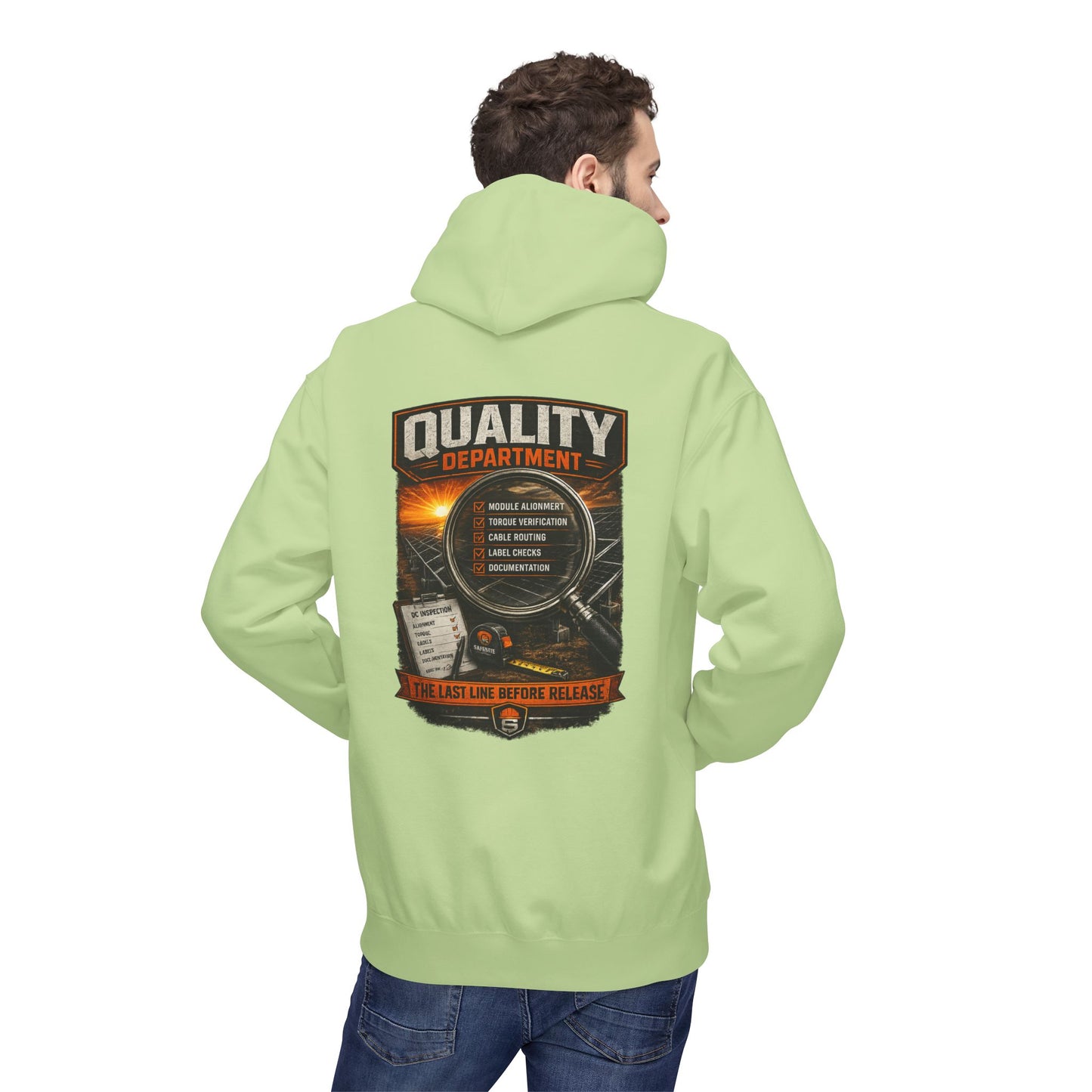 Quality Department Hoodie — Vintage Mechanic Crewneck with 'Quality Department' Emblem