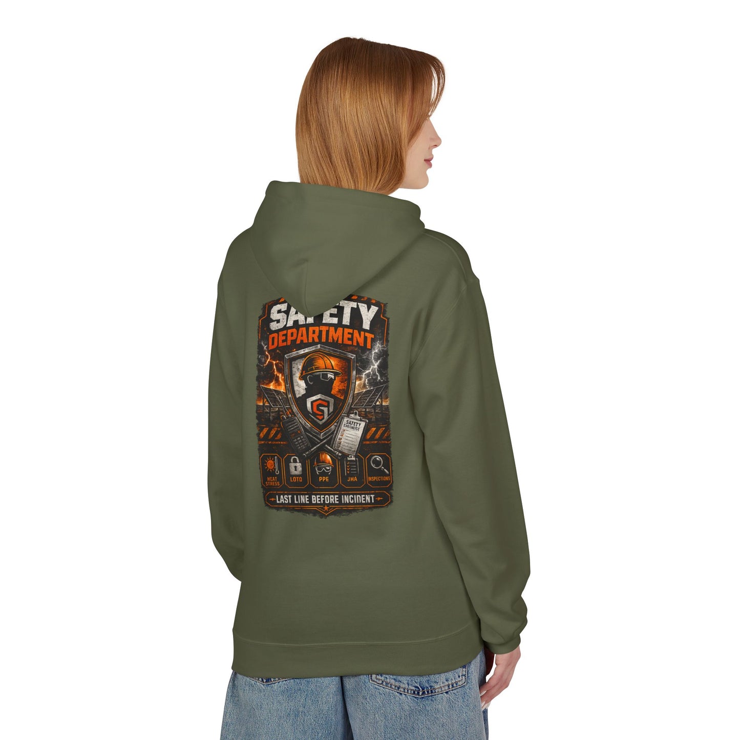 Safety Department Hoodie — "Last Line Before Incident" Graphic Workwear