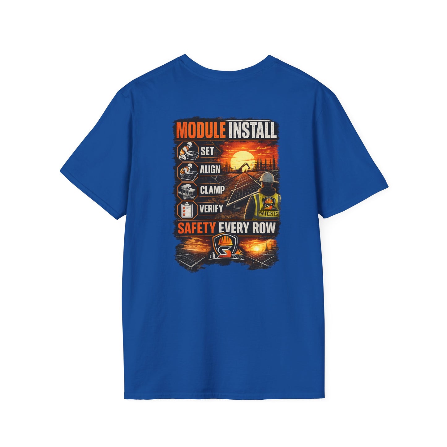 Module Install Crew T‑Shirt — "Module Install: Set, Align, Clamp, Verify" Safety Tee