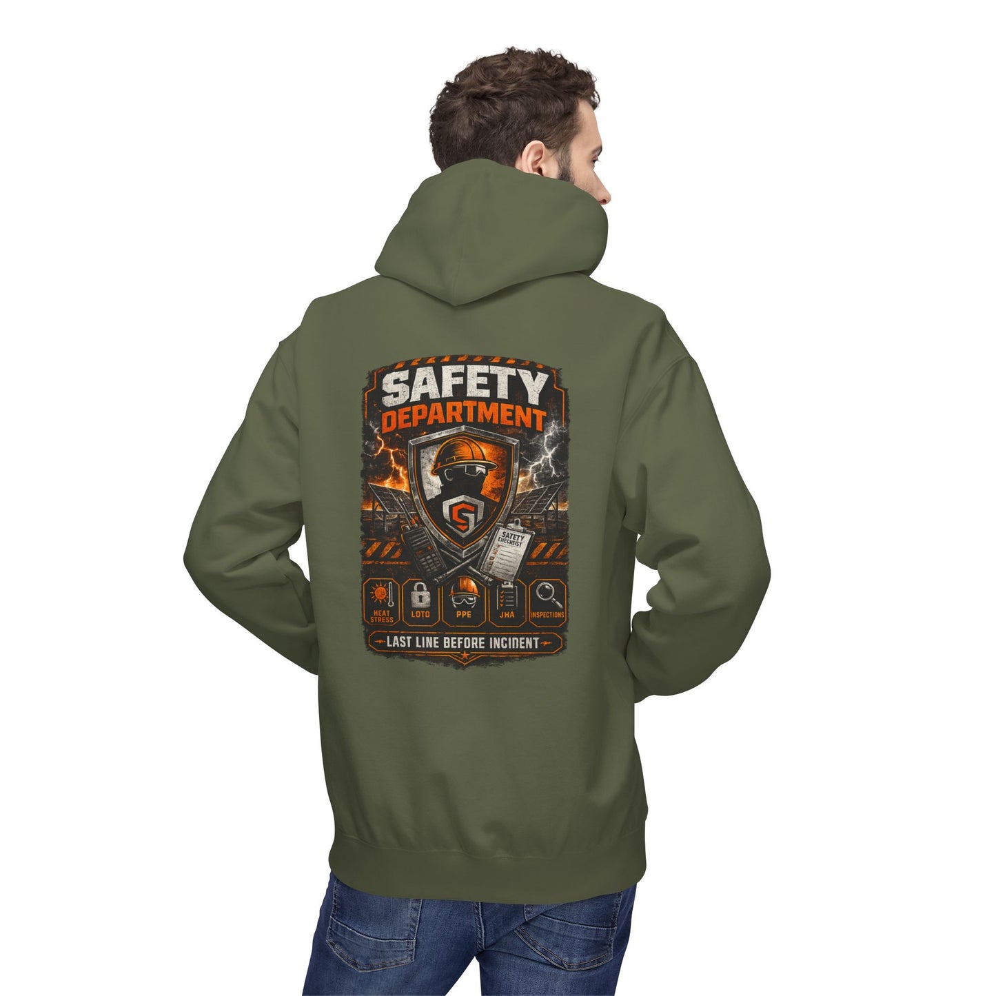 Safety Department Hoodie — "Last Line Before Incident" Graphic Workwear