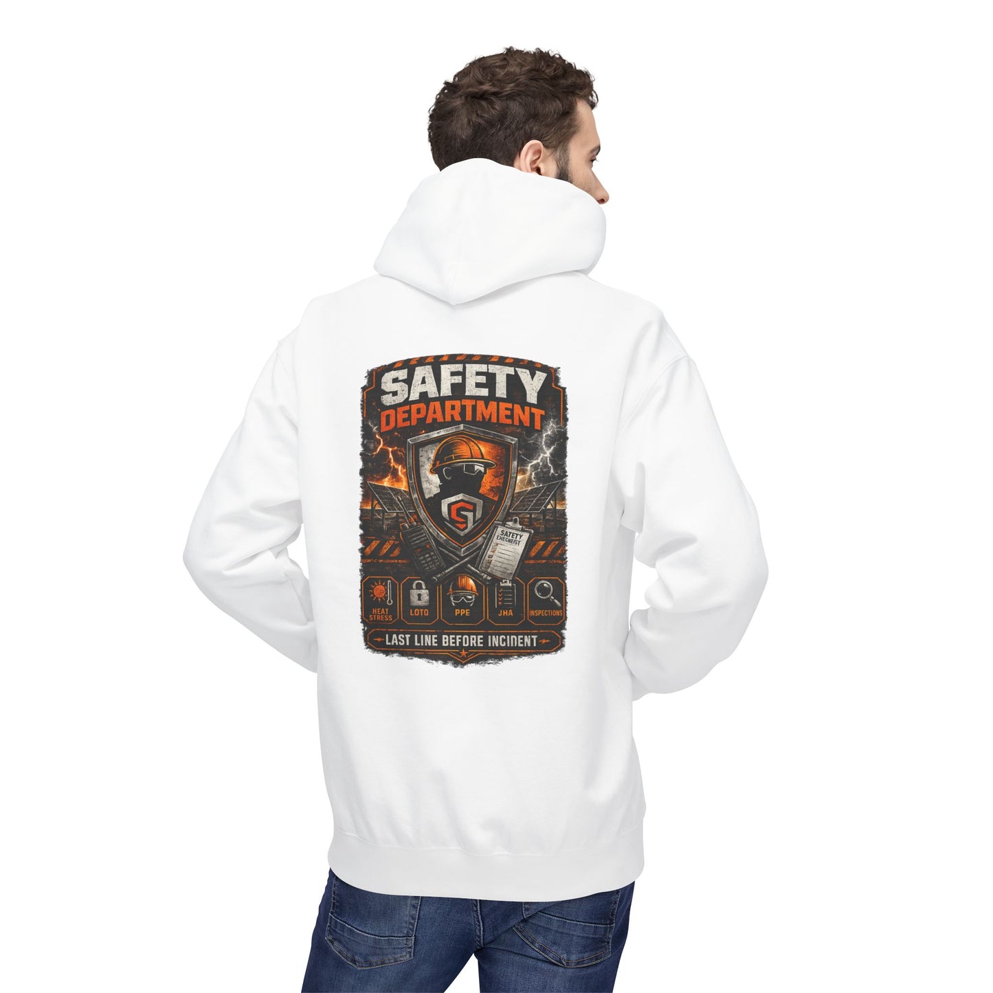 Safety Department Hoodie — "Last Line Before Incident" Graphic Workwear
