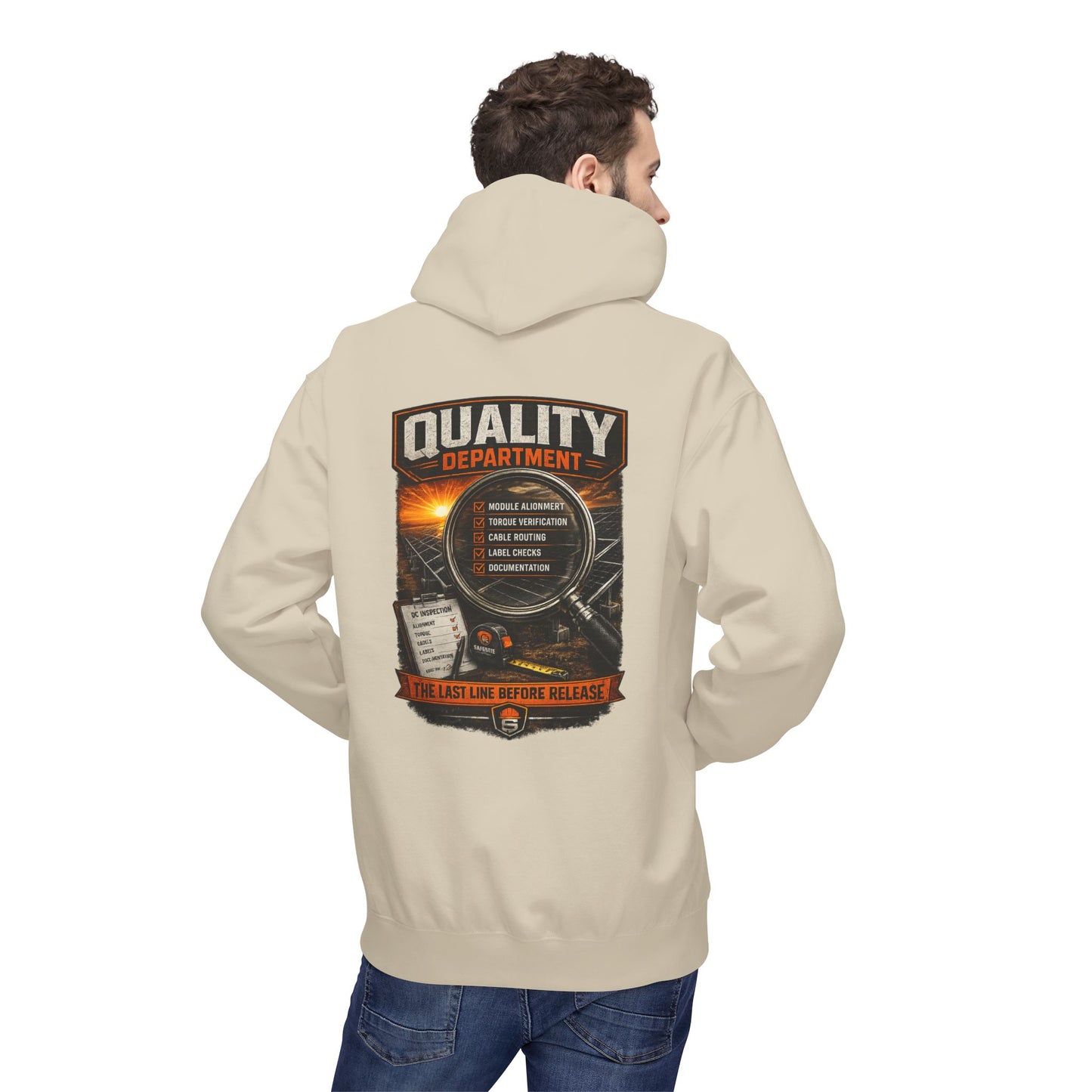 Quality Department Hoodie — Vintage Mechanic Crewneck with 'Quality Department' Emblem