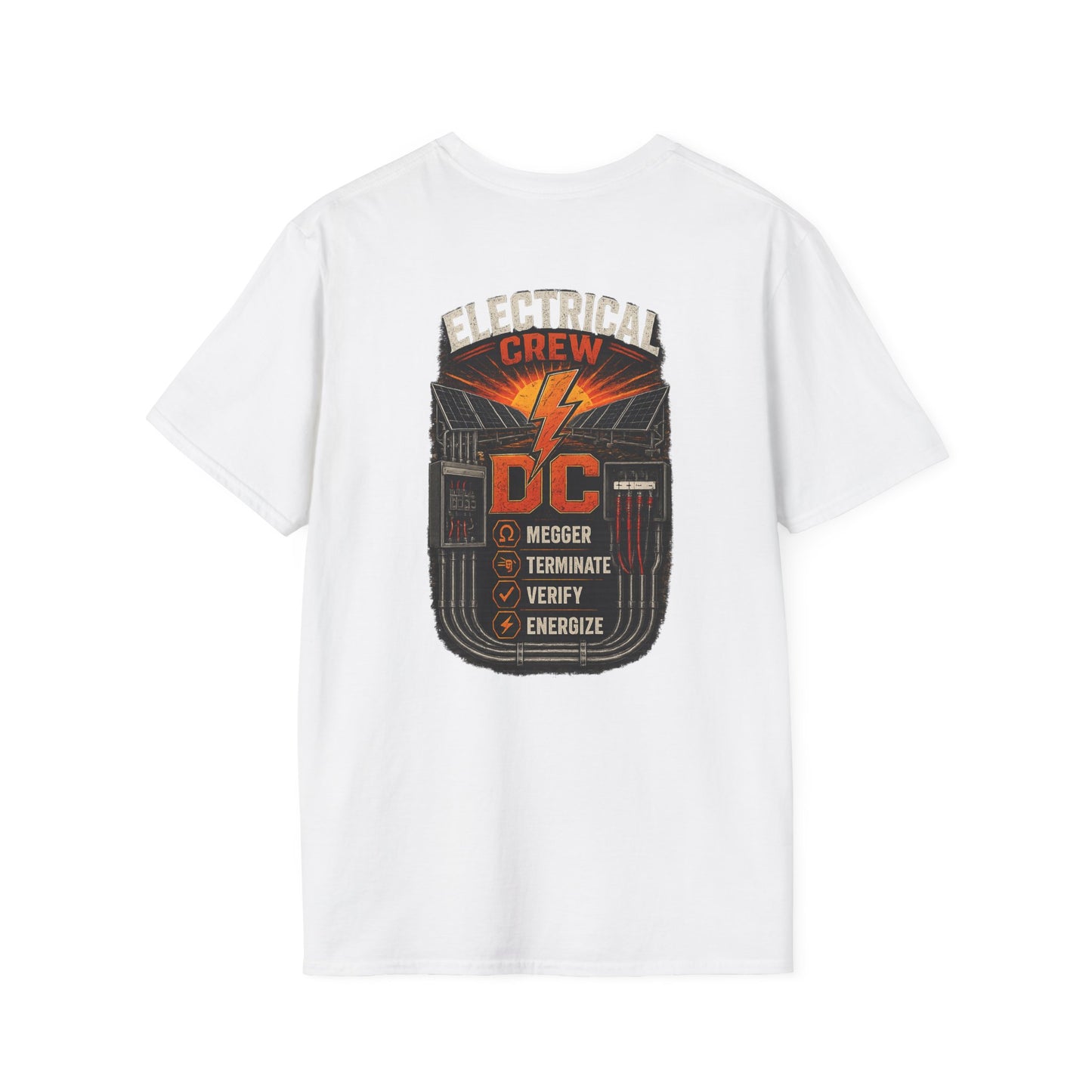 Electrical Crew DC T‑Shirt — Electrician Safety Megger, Terminate & Verify Design