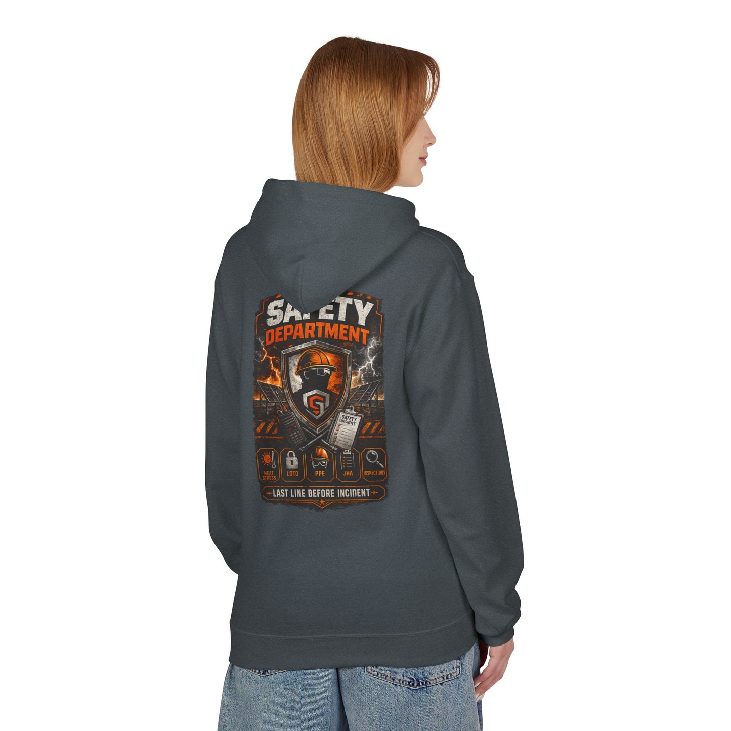 Safety Department Hoodie — "Last Line Before Incident" Graphic Workwear